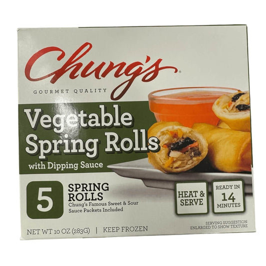 Chung’s Gourmet Quality Vegetable Spring Rolls with Sweet & Sour Sauce, Frozen Appetizer, 10oz