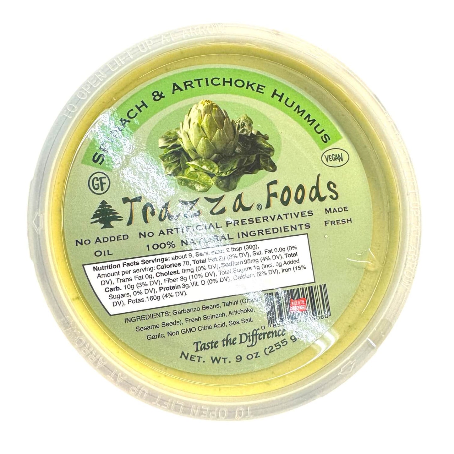 Trazza Foods Spinach & Artichoke Hummus