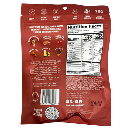 Pan's Applewood BBQ Mushroom Jerky