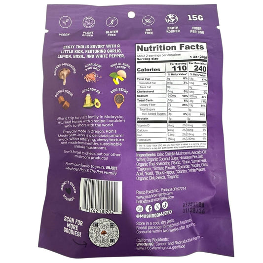 Pan's Mushroom Jerky, Zesty Thai