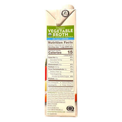 Bonafide Provisions Vegetable Broth, No-Salt Added, Organic