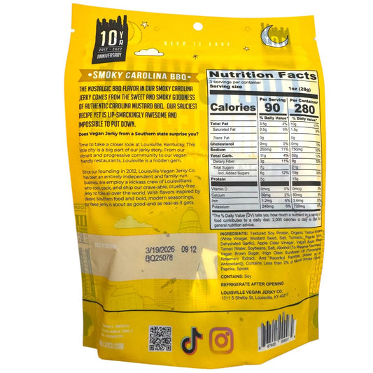 Louisville Vegan Jerky,  Smoky Carolina BBQ - 3 oz