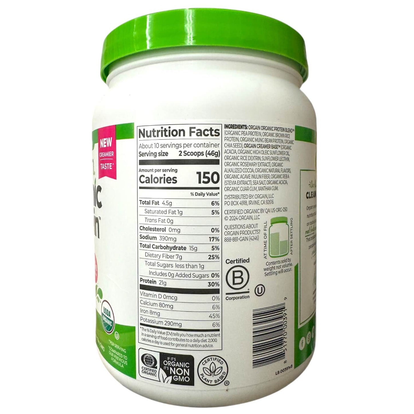Orgain Organic Protein Plant Based Powder Creamy Chocolate Fudge - 1.02 Lb