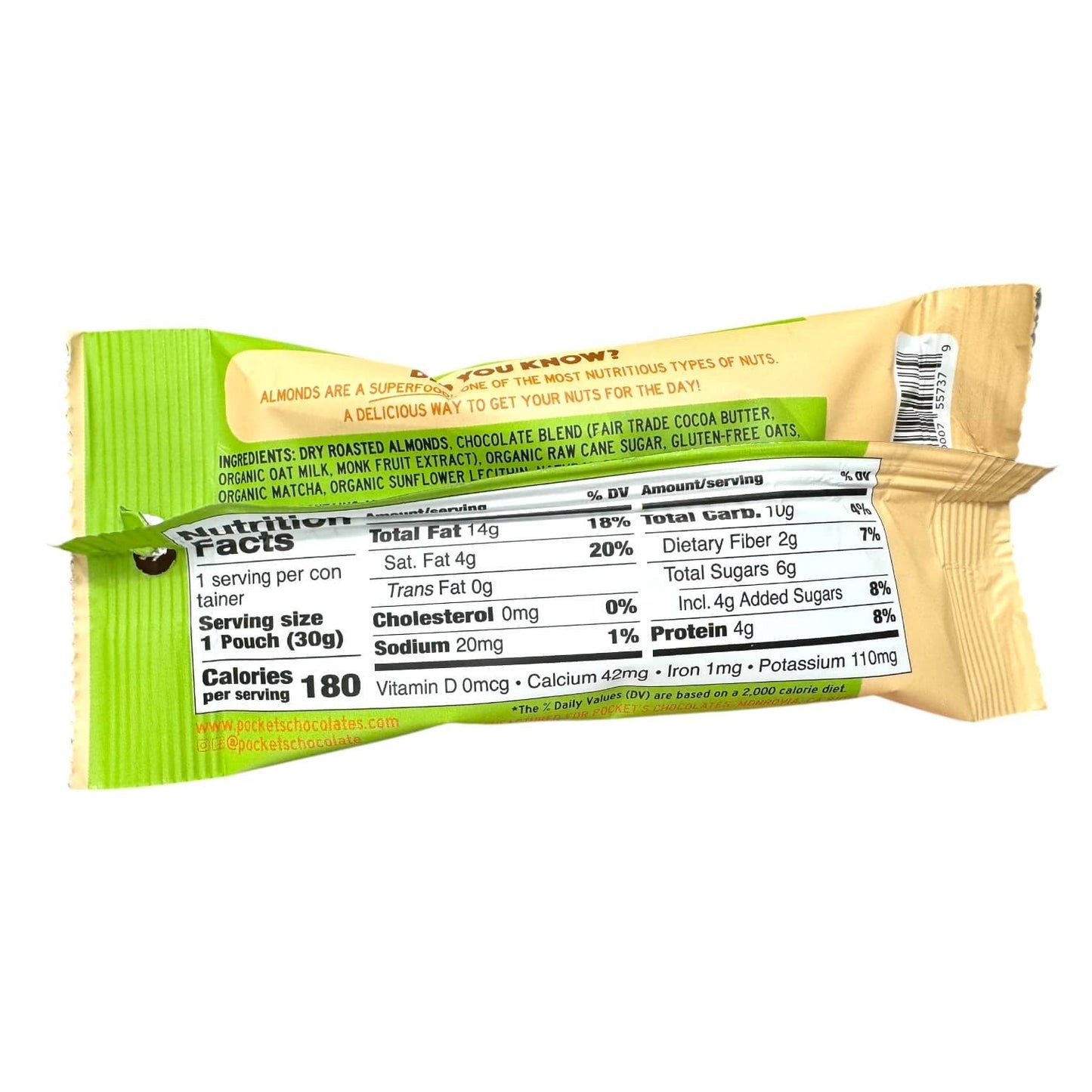 Pocket’s Chocolates™ Matcha Oat Milk Chocolate Covered Almonds - 1.05oz