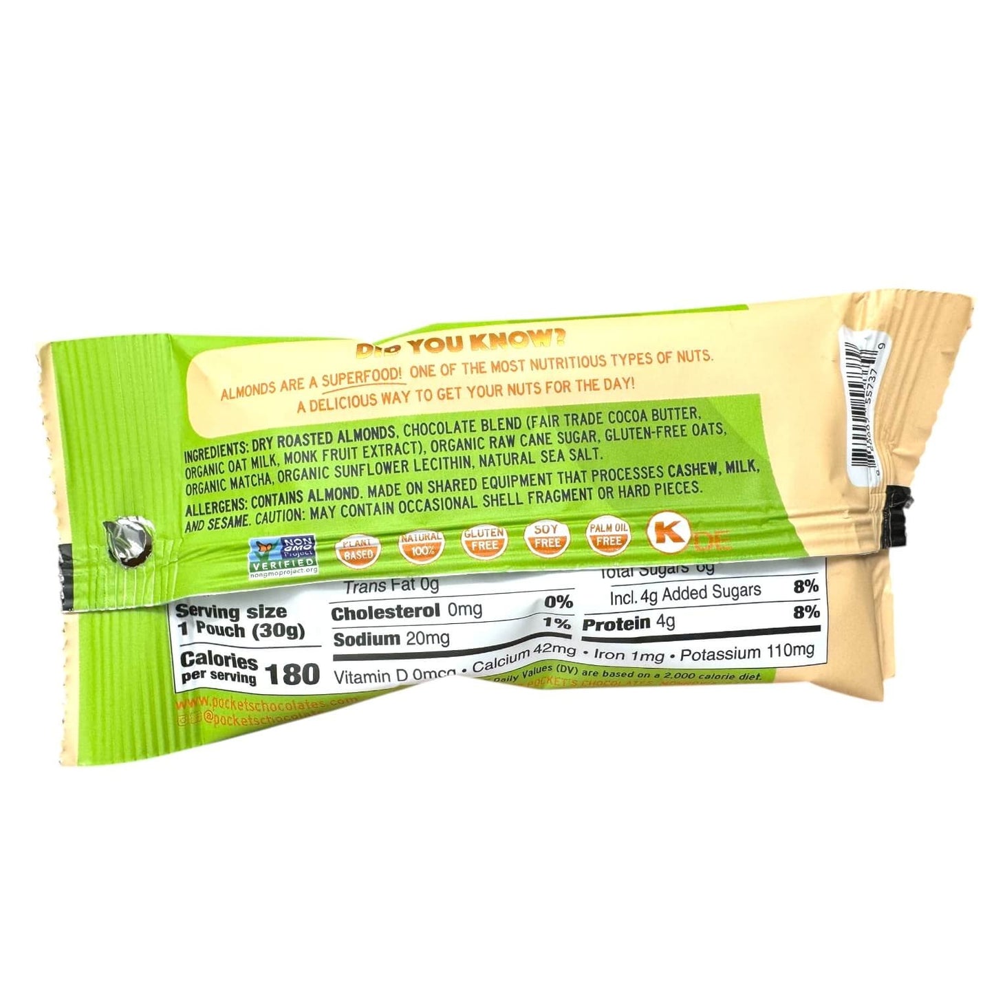 Pocket’s Chocolates™ Matcha Oat Milk Chocolate Covered Almonds - 1.05oz