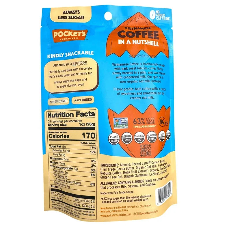 Pocket’s Latte Vietnamese Coffee Chocolate Coated Almonds - 3.53oz