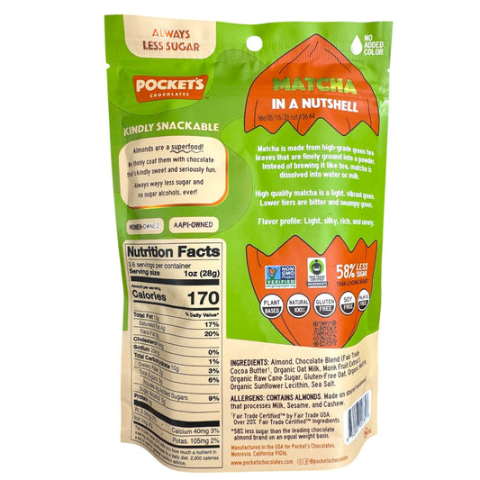 Pocket's Chocolates™ Matcha Oat Milk Chocolate Covered Almonds - 3.53oz