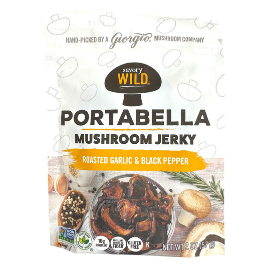 Savory Wild Portabella Mushroom Jerky, Roasted Garlic & Black Pepper - 2oz
