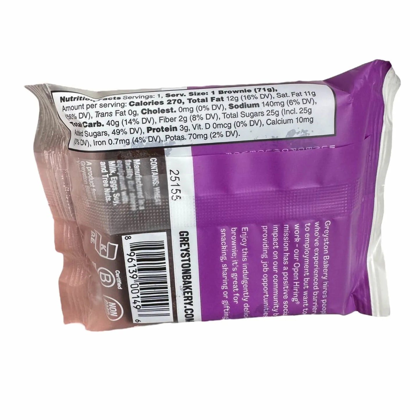 Greyston Bakery Vegan Fudge Brownie, 2.5oz